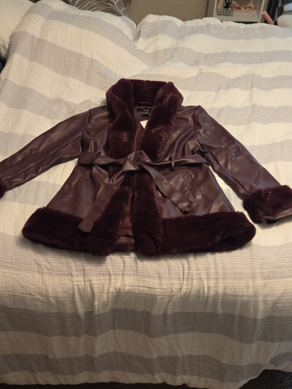 Forever 21 Wine Faux Fur-Trim Jacket